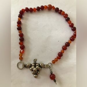 Lovely Vintage CARNELIAN Necklace with Sterling Grape Cluster Accent